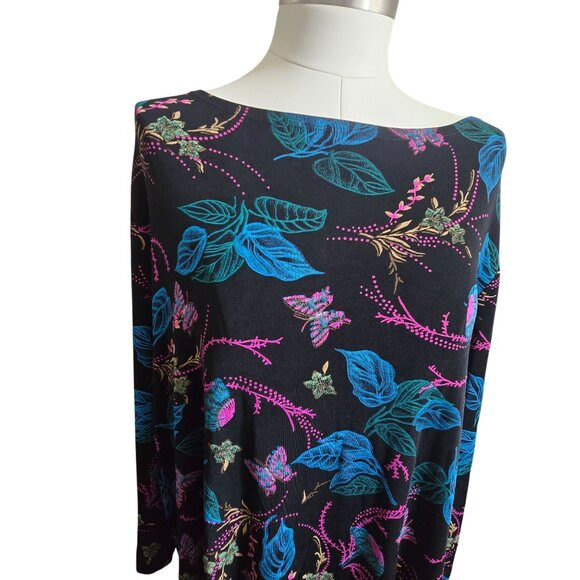 Floral Asymmetrical Hem Tunic Top Black Pink Blue Butterfly Size 3X CM2009 - Picture 8 of 10